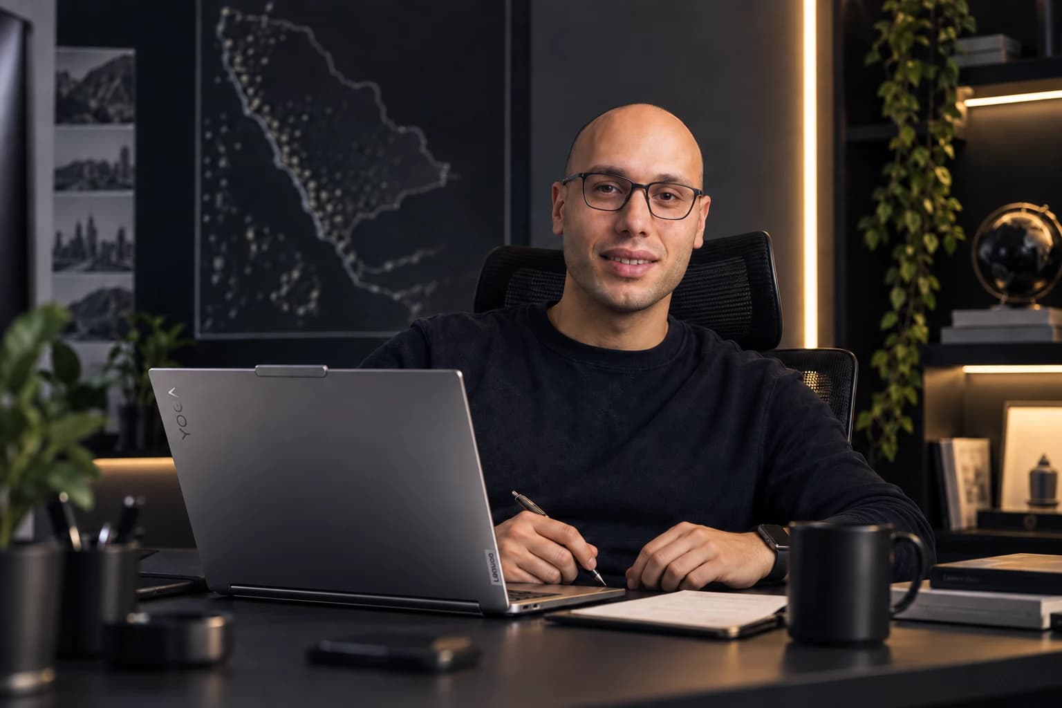 Abdelrhman Maghawri working at his desk